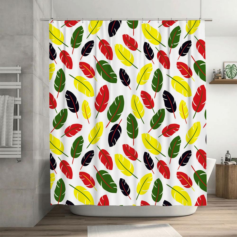 Vibrant Feather Print Shower Curtain Raindrop Pattern For Bathroom Decorations Waterproof Fabric Red Green Yellow Black White Si