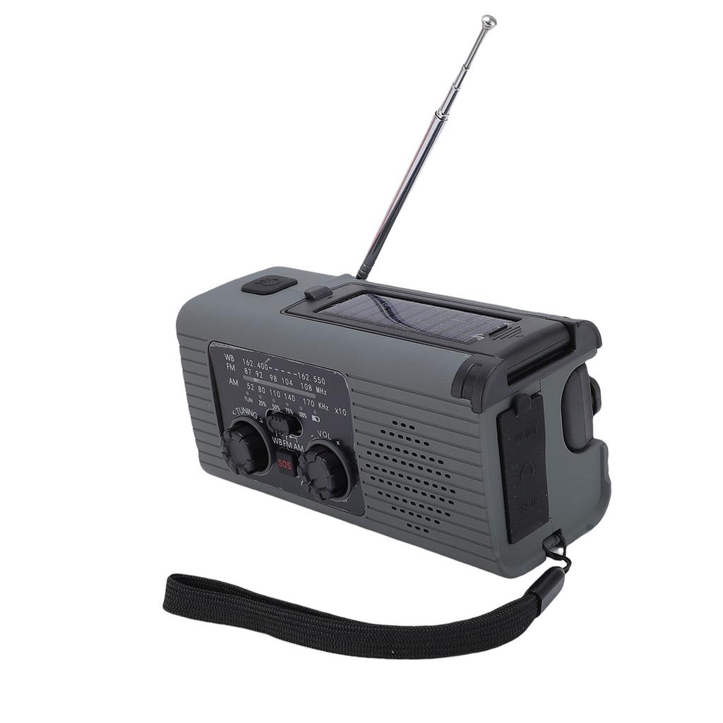 Solar Crank Radio Emergency LED Flashlight Cell Phone Charger 2000mAh Portable Rechargeable AM FM NO