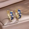Elegant Female White Blue Green Rainbow Zircon Hoop Earrings Trendy Fashion Gold Color Wedding Jewelry For Women