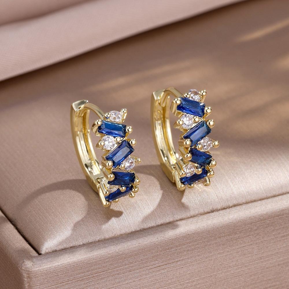 Elegant Female White Blue Green Rainbow Zircon Hoop Earrings Trendy Fashion Gold Color Wedding Jewelry For Women