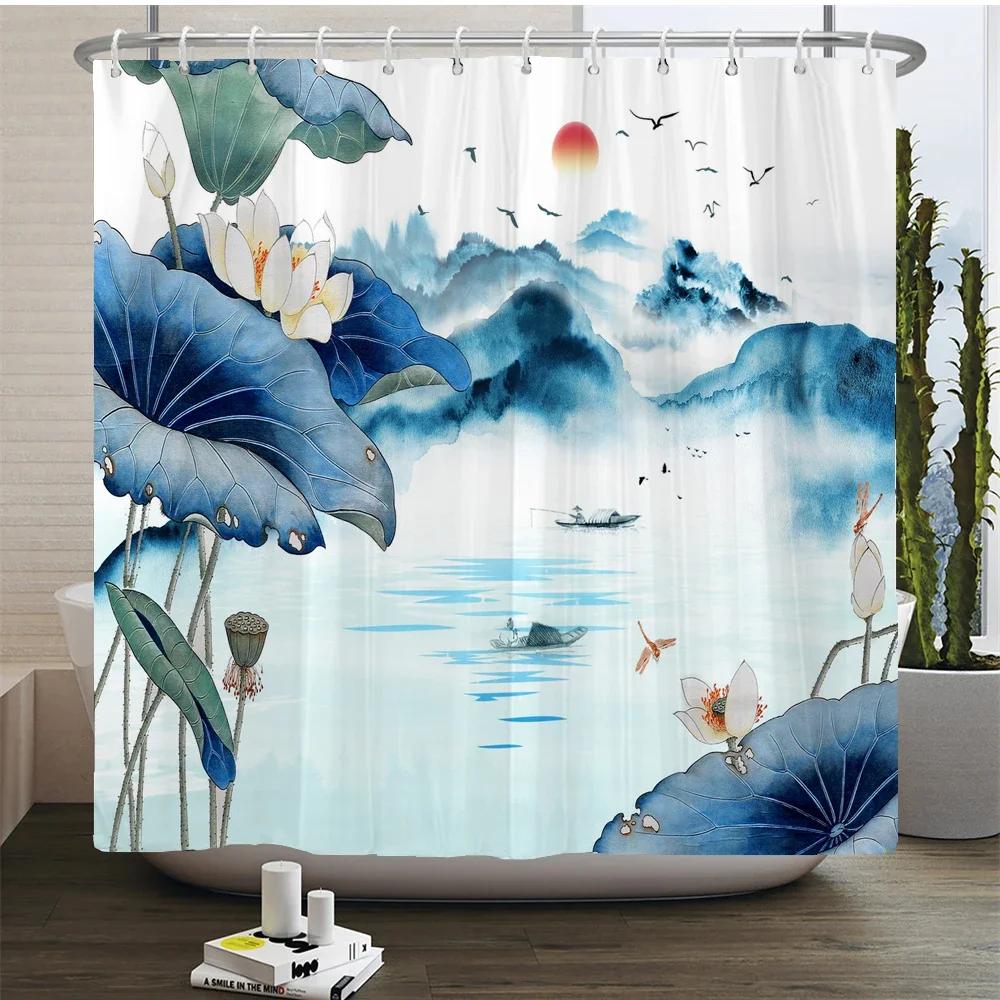 Plant Flowers and Birds Shower Curtain 180x180cm Floral Printed Shower Curtain Polyester Bath Curtain Bathroom Decor With Hooks