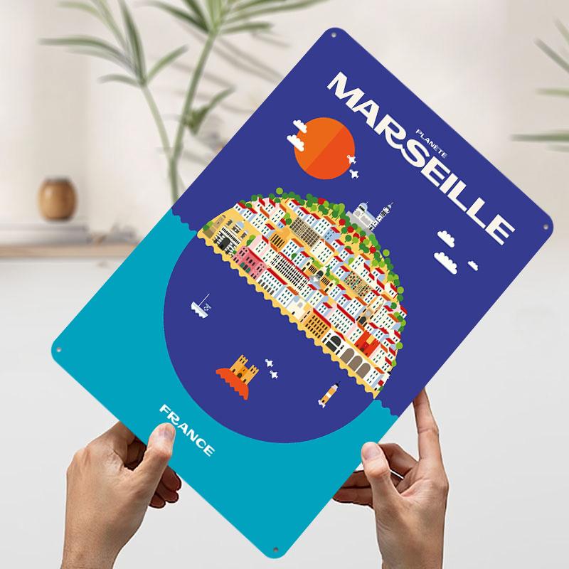 

Marseille France Travel Poster Customized Wall Art Vintage Metal Signs Retro Tin Plaque for Man Cave Home Decor Decoration Room 7.9x11.8In(20x30cm)