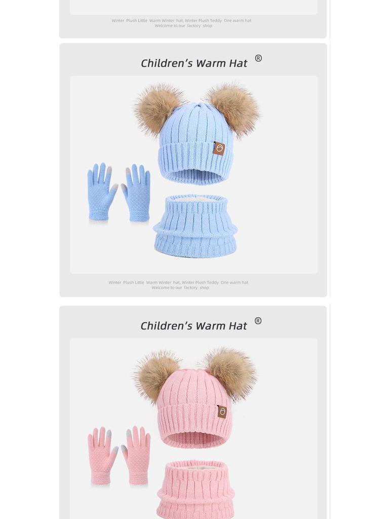 Children's Winter Knit Set: Pom-Pom Hat, Fleece-Lined Gloves, and Scarf for Boys and Girls