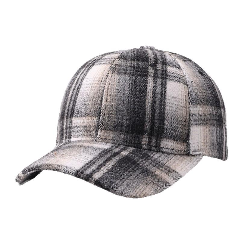 Woolen Plaid Baseball Cap European and American Sunshade Thickened Retro Autumn and Winter Warm Plaid Cap