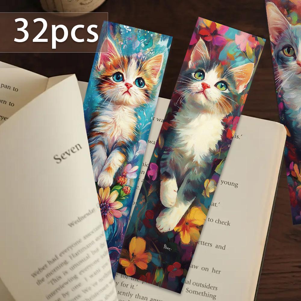 32pcs, Flower Cat Bookmark, suitable for back-to-school season, Christmas, Halloween, teachers, readers, and birthdays.
