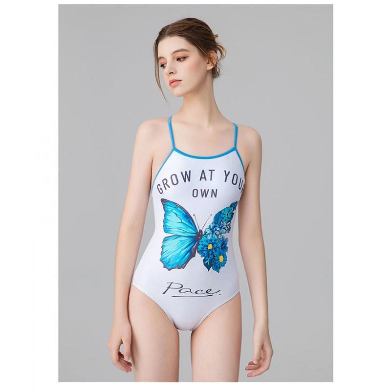 Butterfly Pattern Cute One-piece Triangle Racing Sports Swimming Pool Training Hot Suit Women's Slightly Fat Large Size