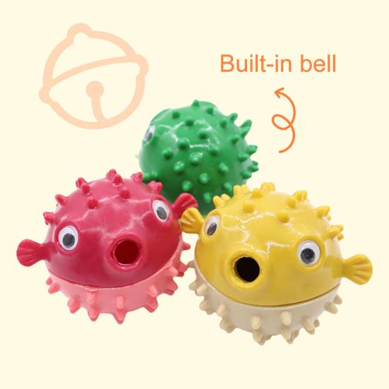 Puffer Fish Dog Chew Toy Bite Resistant Boredom Stress Relief Balloonfish Teething Cleaning Toy Treat Feeder Bouncing Ball Pet Supplies