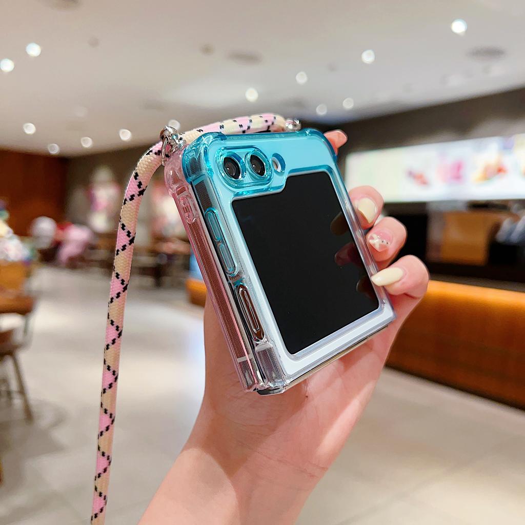 For Samsung Galaxy Z Flip7 FE 5G/Z Flip6 5G Case Gradient Color TPU Phone Cover with Lanyard