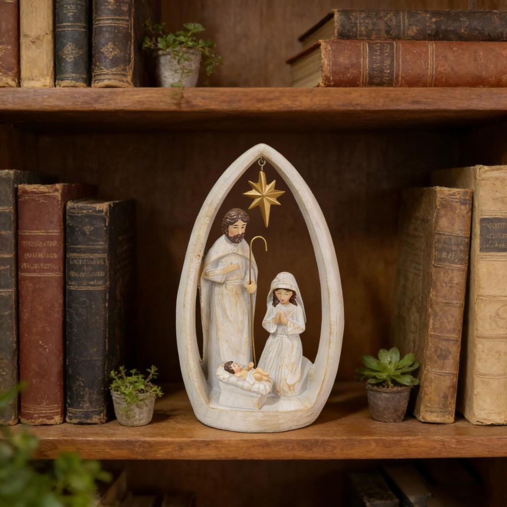Harz Krippen-Ornament Heilige Familie Figurinen Harz Krippenszene Figuren Set Heilige Familie Weihnachts-Ornament Maria Josef Baby