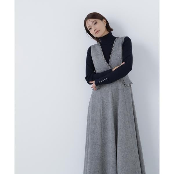 Beauty Tweedy Fringe Jumper Skirt [Natural Basic] [Brown/M]
