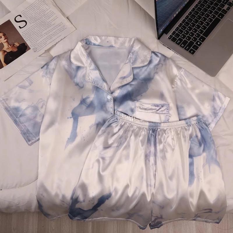 Ins Fresh Literary Art Print Women's Pajamas French Romantic Aesthetics Color Sleepwear Summer Home