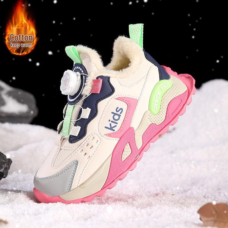 Girls  Winter 2025 Waterproof Leather-Style Running Shoes with Cotton and Velvet Lining 33
