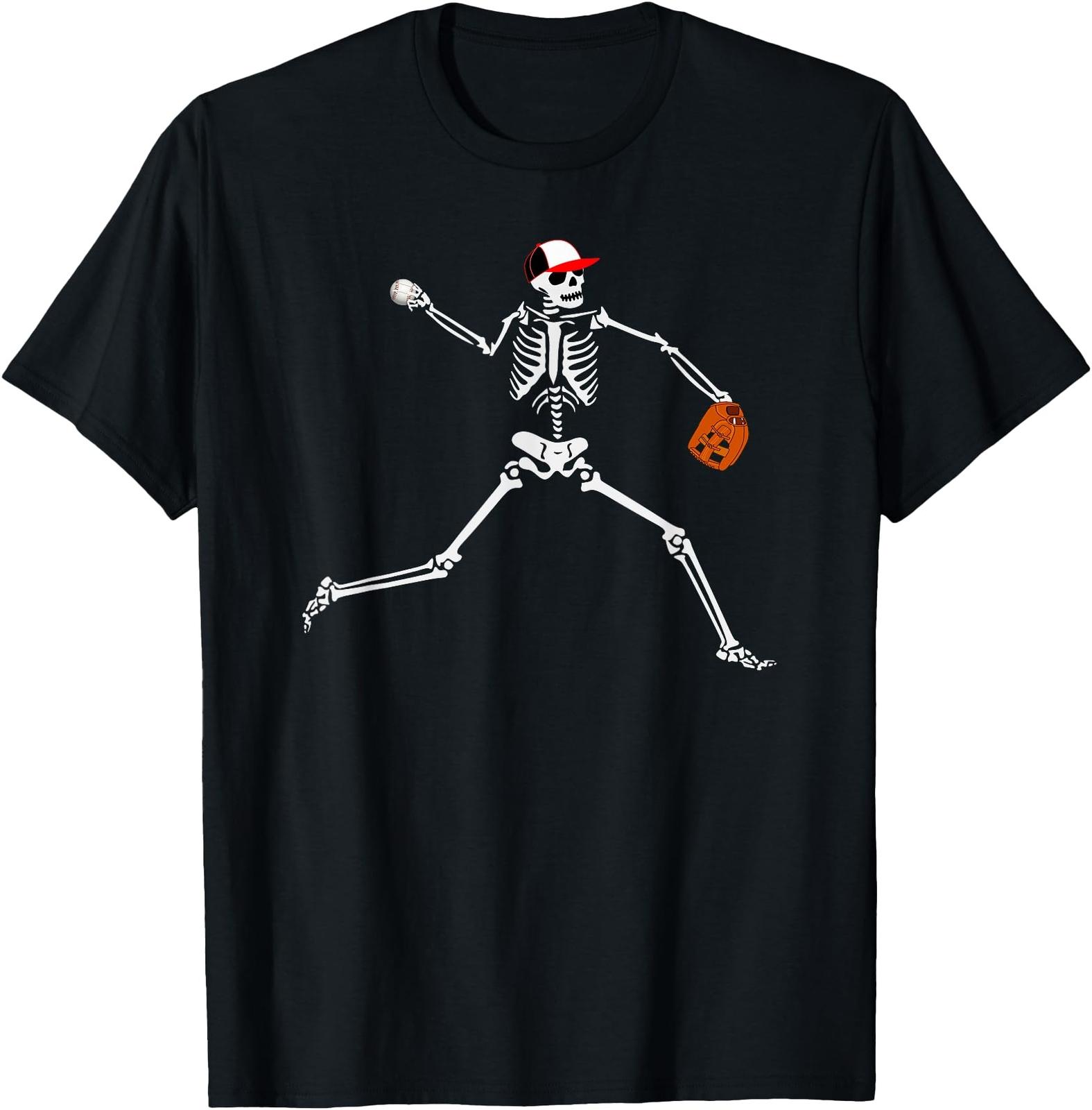 Baseball Skeleton Halloween Baseball Pitcher T Shirt Men S