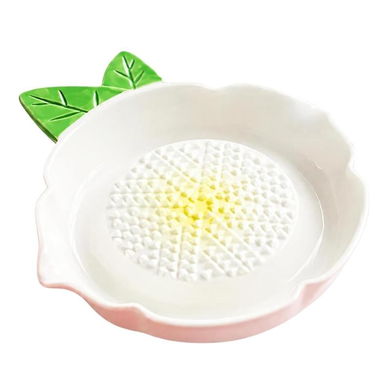 Manual Porcelain Grating Dish for Garlic and Soft Produce with Textured Face and Transfer Lip for Daily Cooking Use