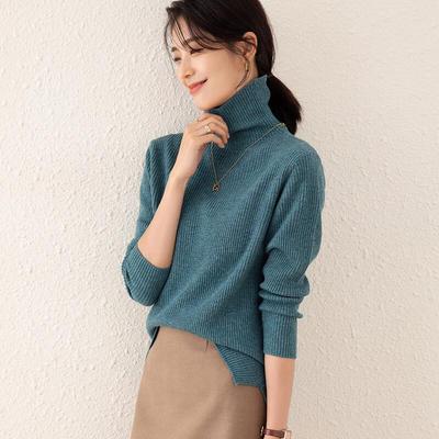 Women's Thick Pure Wool High-Neck Ribbed Knit Sweater