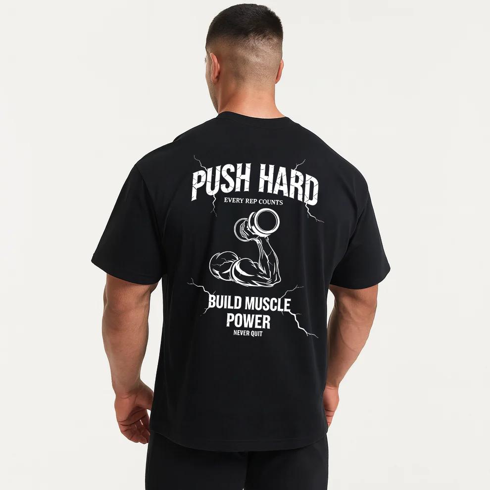 Mens printed Tshirt black for gym 100 cotton loosefitting shortsleeved breathable sports shirt