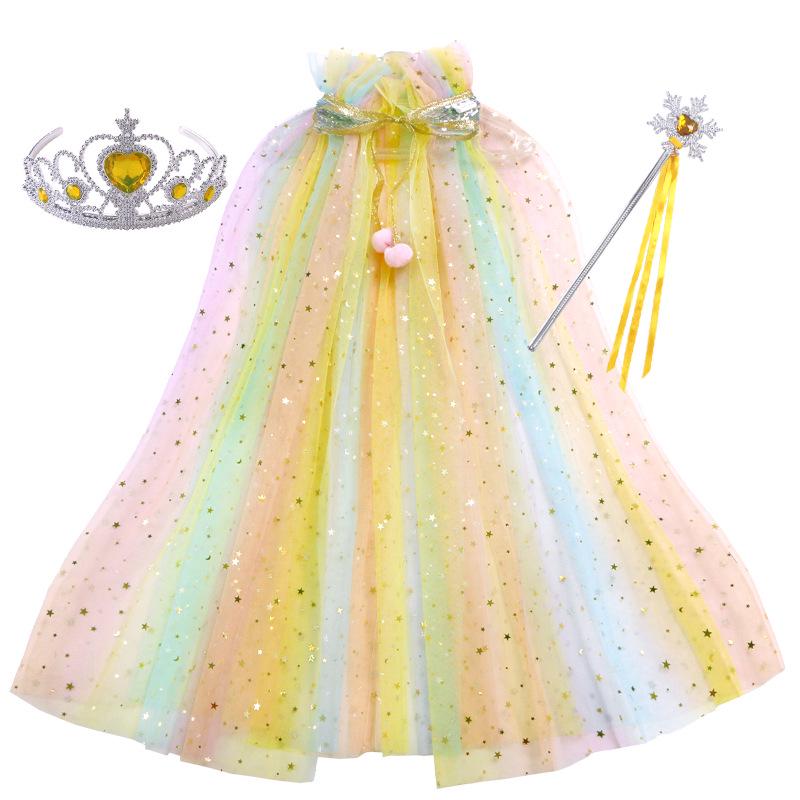 Girls' Elsa Princess Frozen Crown Set with Sequined Cape Shawl