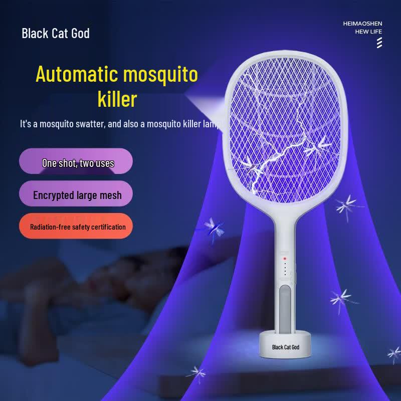 Black Cat God 2-in-1 UV Electric Mosquito Swatter & Lamp, 2-Pack