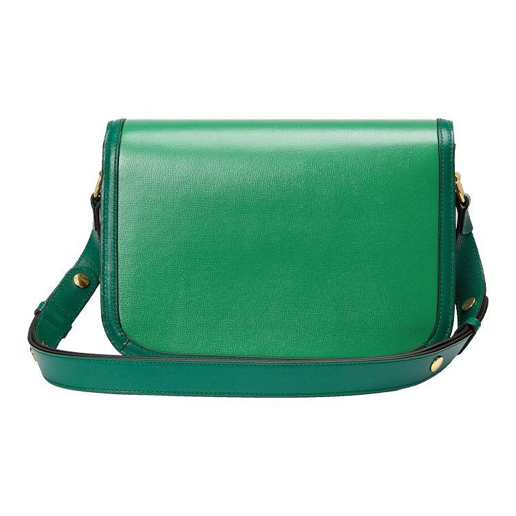 Gucci Horsebit 1955 Vintage Gold Buckle Color-Blocked Trim Leather Saddle Bag Small Women Saddle Bag Green Bright-Green 602204-1DBAG-3780
