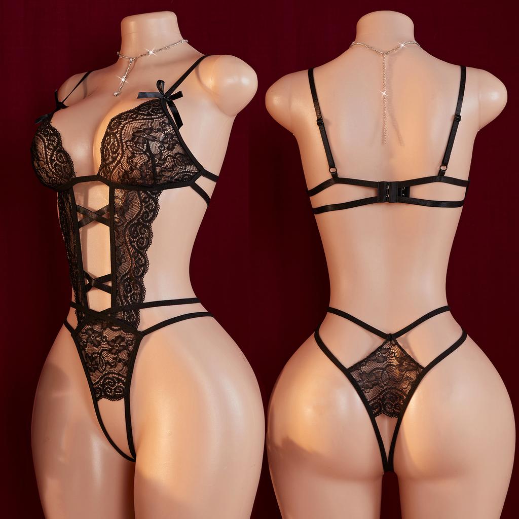 Sexy Bodysuit Hollow Lingerie For Couple Sex Clothes Backless Underwear Sleepwear Lace Crotchless Teddies Costumes Back Closure