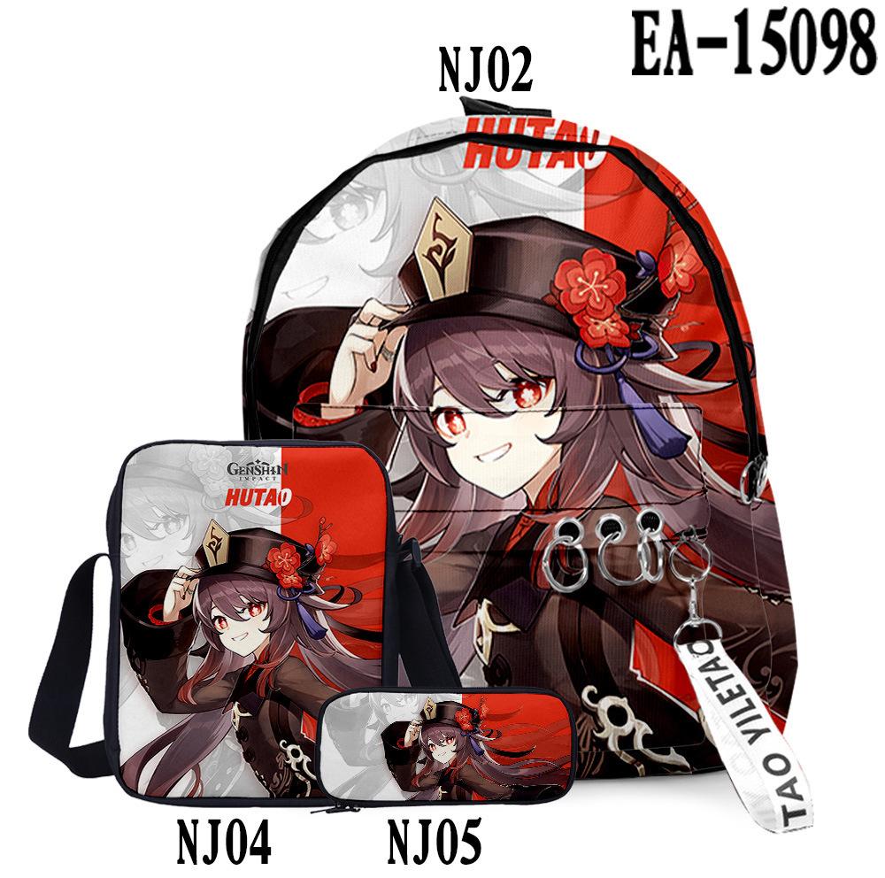 Klassiek Klassiek Genshin Impact 3D Print 3 stuks/Set leerling Schooltassen Laptop Dagrugzak Rugzak Schuin gedragen schoudertas Etui
