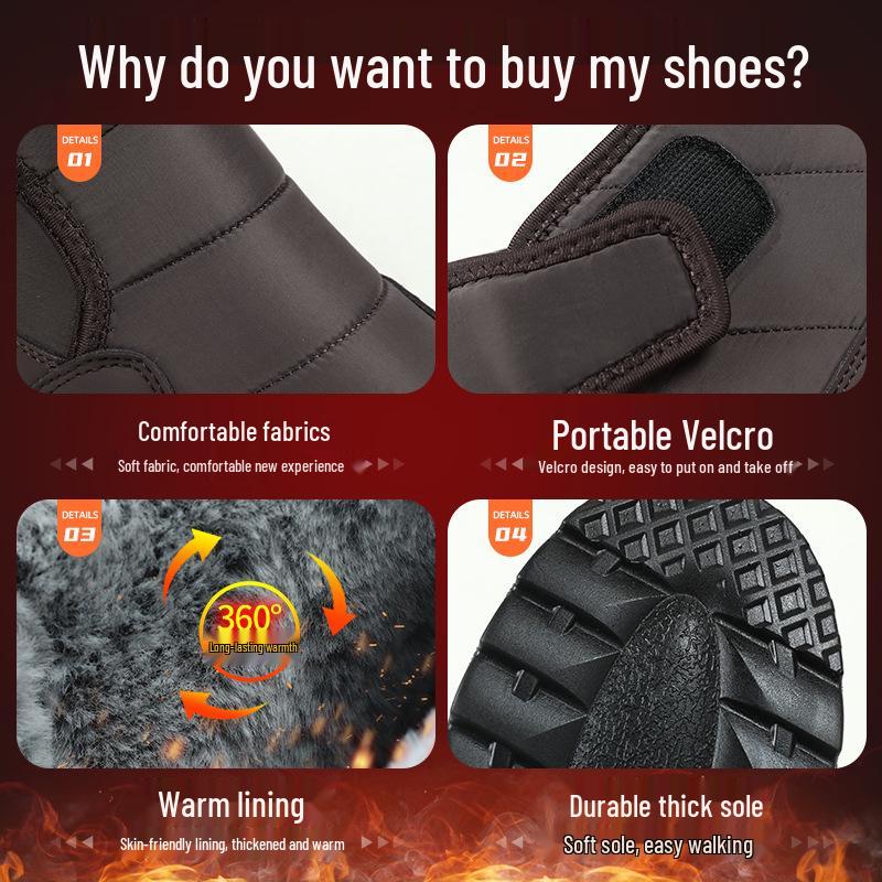 Men's Winter Slip-on Boots with Plush Lining and Thickened Velvet for Casual Outdoor Walking