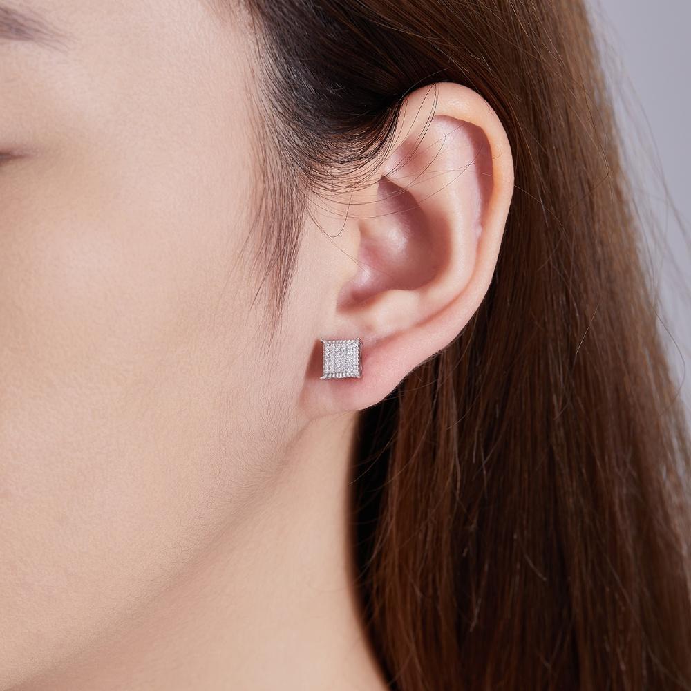 Quadratische Ohrstecker aus 925er Sterlingsilber mit Moissanit für Damen, Hochzeitsgeschenk