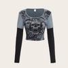 2026 Autumn/Winter Retro Street Style Y2K Printed Slim Fit Women's Tops