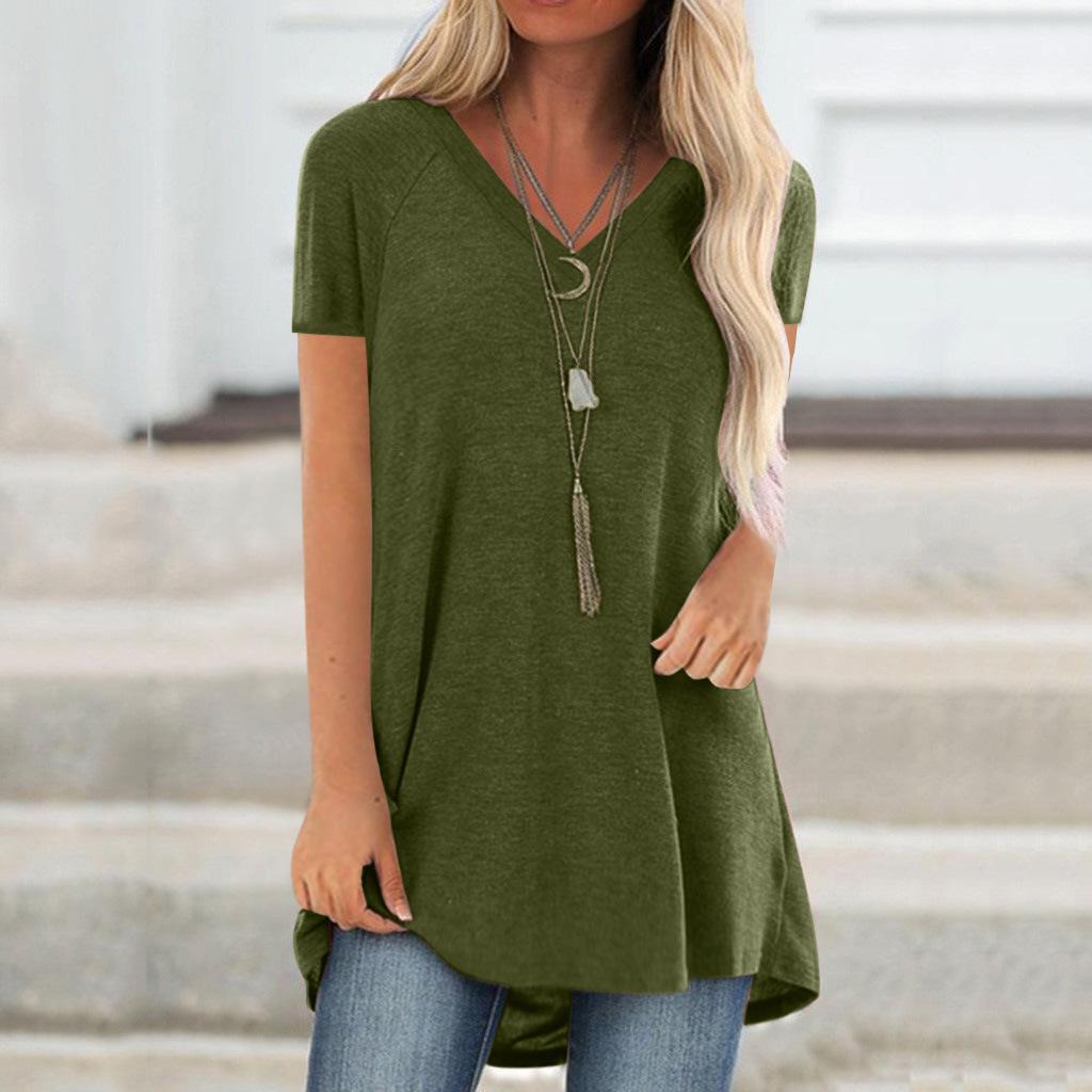 

Women s V-Neck Swallowtail Long T-Shirt - Soft, Comfortable, Short-Sleeve Casual Wear XL армия зеленый