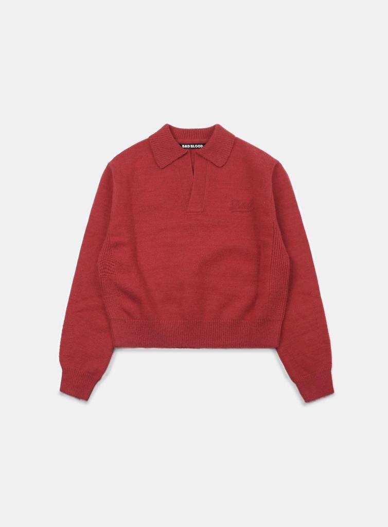Korean Badblood BCAC Series Women's Red Polo Collar Sweater - Casual Loose Knitwear