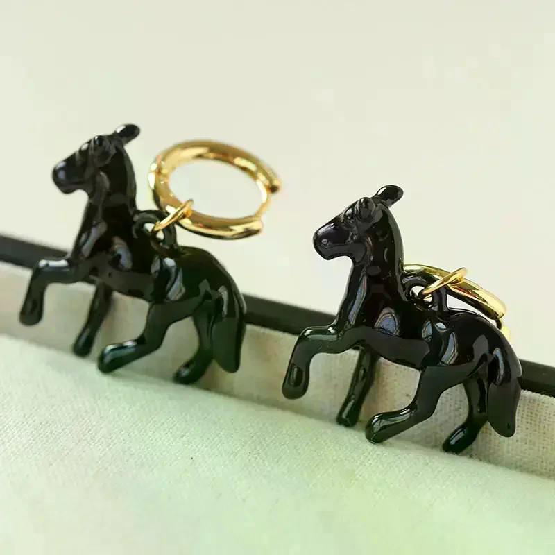 Exaggeration Stereoscopic Small Horse Pendant Earrings For Women Creativity Cute Animal Earrings Charm Jewelry New Year Gift