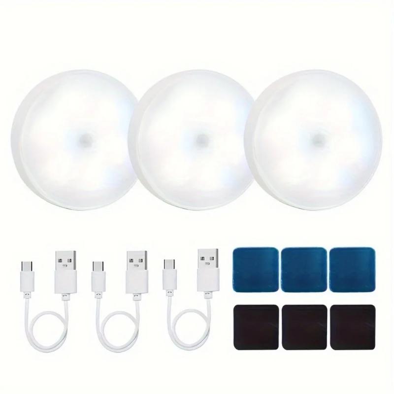 3set Led Closet Light Motion Sensor 8 LED USB Rechargeable Round Under Cabinet Light Two Colors Available Suitable for kitchen