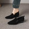 Krazing Pot Sheep Suede Round Toe Med Heels Summer Shoes Solid Big Size 42 Slip on Women Oxford Shoes Shallow Pumps