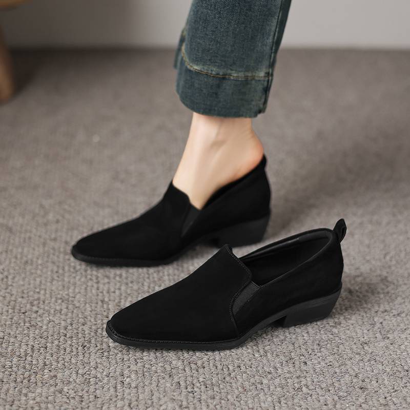 Krazing Pot Sheep Suede Round Toe Med Heels Summer Shoes Solid Big Size 42 Slip on Women Oxford Shoes Shallow Pumps
