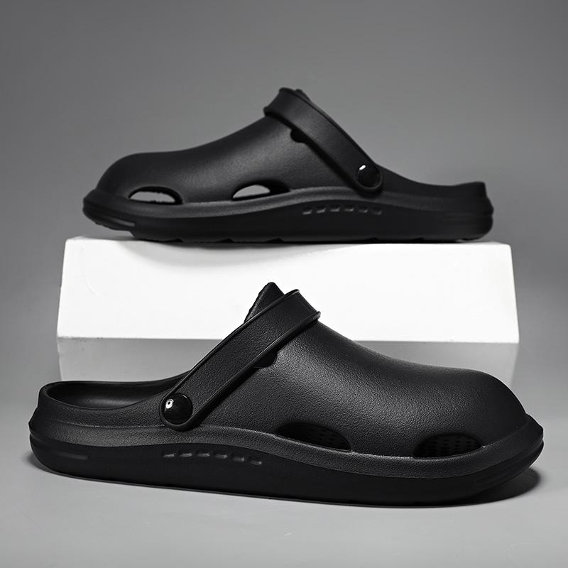 Fashion Men Sandals Lightweight Casual Shoes Soft Sole Hole Shoes Clogs Outdoor Beach Falt Slippers Garden Shoes Black Size 46 Women
