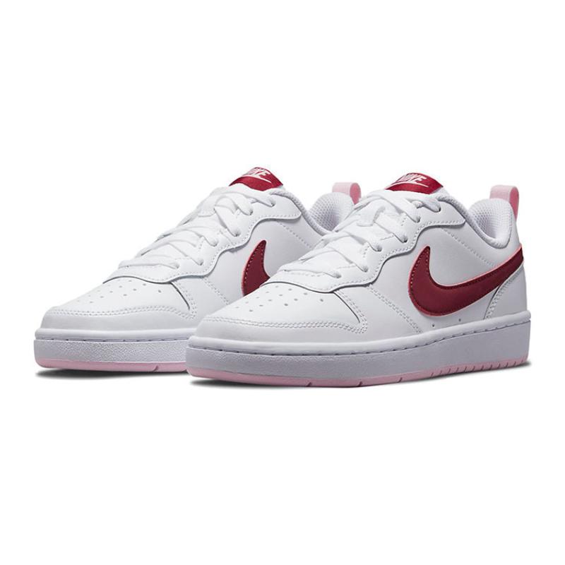 Nike Court Borough 2 Low 2 Abrasion Resistant Support Low Top Kids' Skateboarding Shoes White Red Pink Sneakers BQ5448-120