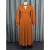 Aomei Elegant Solid Stand Collar Lantern Sleeve Pleated Long Dress For Women