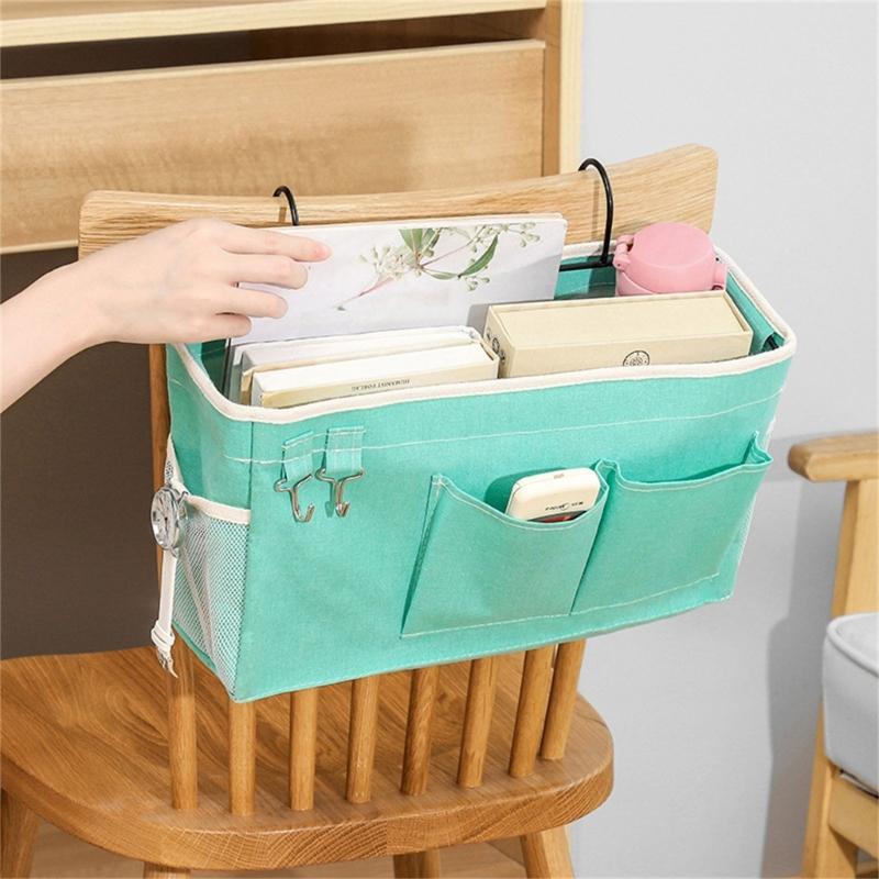 Large Capacity Storage Bag for Books and Remotes Cotton Linen Bedside Pocket Organizer Student Dormitory Accessories
