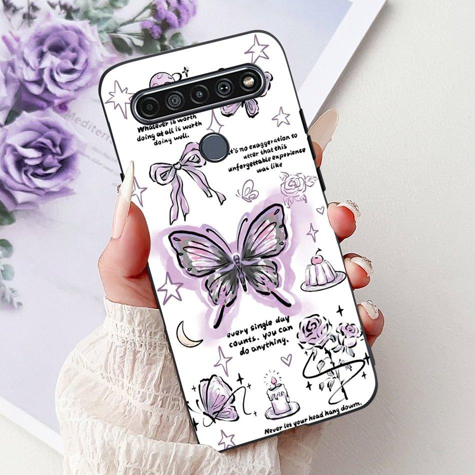 For LG K41S K51S 2020 Elegant Floral Cat Printed Phone Case For LG K41S K51S LM-K410 LM-K510 Black Silicone Soft Cases
