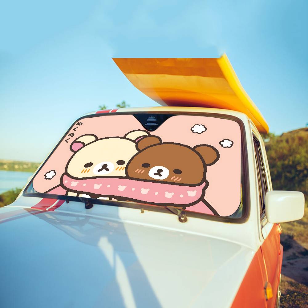 Popular Cute R-Rilakkuma Car Windshield Funny Sun Shade Foldable UV Ray Sun Visor Protector Sunshade For Front Window