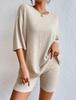 Fashionable Knitted Loose Casual Round Neck Summer Shorts Top Set Women'S Clothing Comfortable Breathable Solid Color Shorts Set