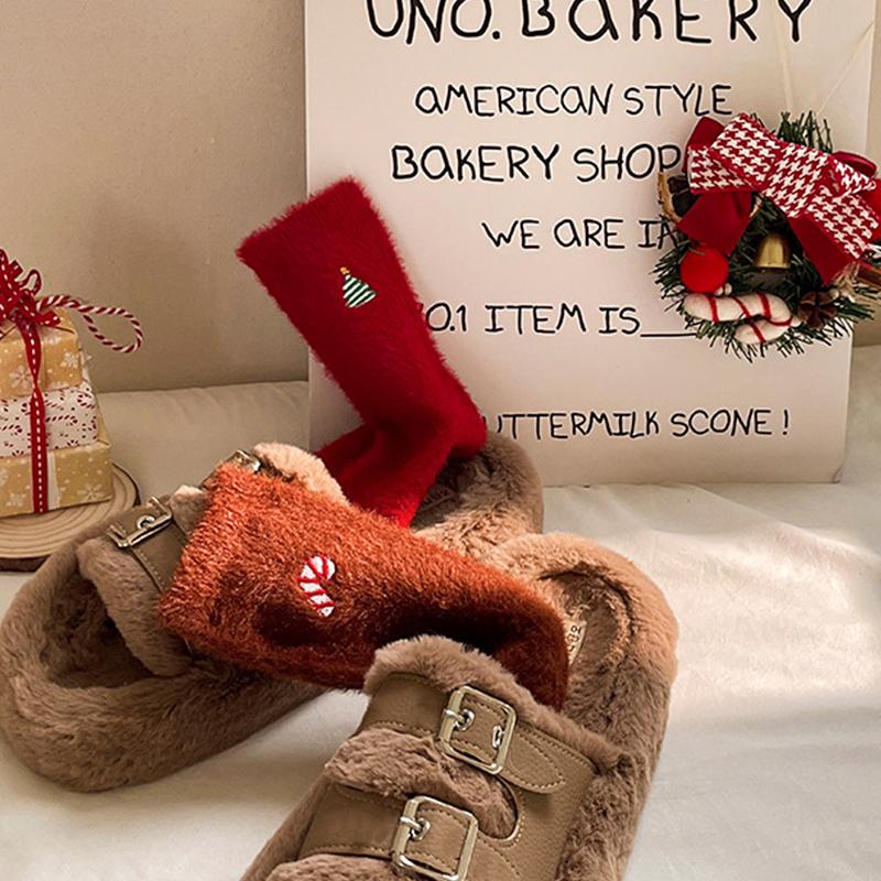 Polyester Soft Home Floor Socks Christmas Fluffy Socks Party Mink Fur Soft Sock Warm Christmas Embroidered Socks Home