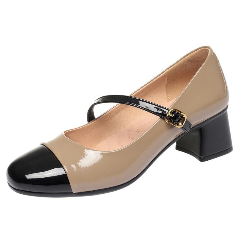 5cm British Style Shalow Mouth Bright Leather Mary Janes Women Pumps 2025 Fall Med Block Heels Shoes for Office Mom Daily Work