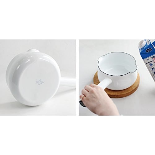 Nodahoro Enamel Milk Pan, 15cm, Gas/IH Compatible, Single-Handled Pot with Double Spout, Made in Japan, Luke LK-15M