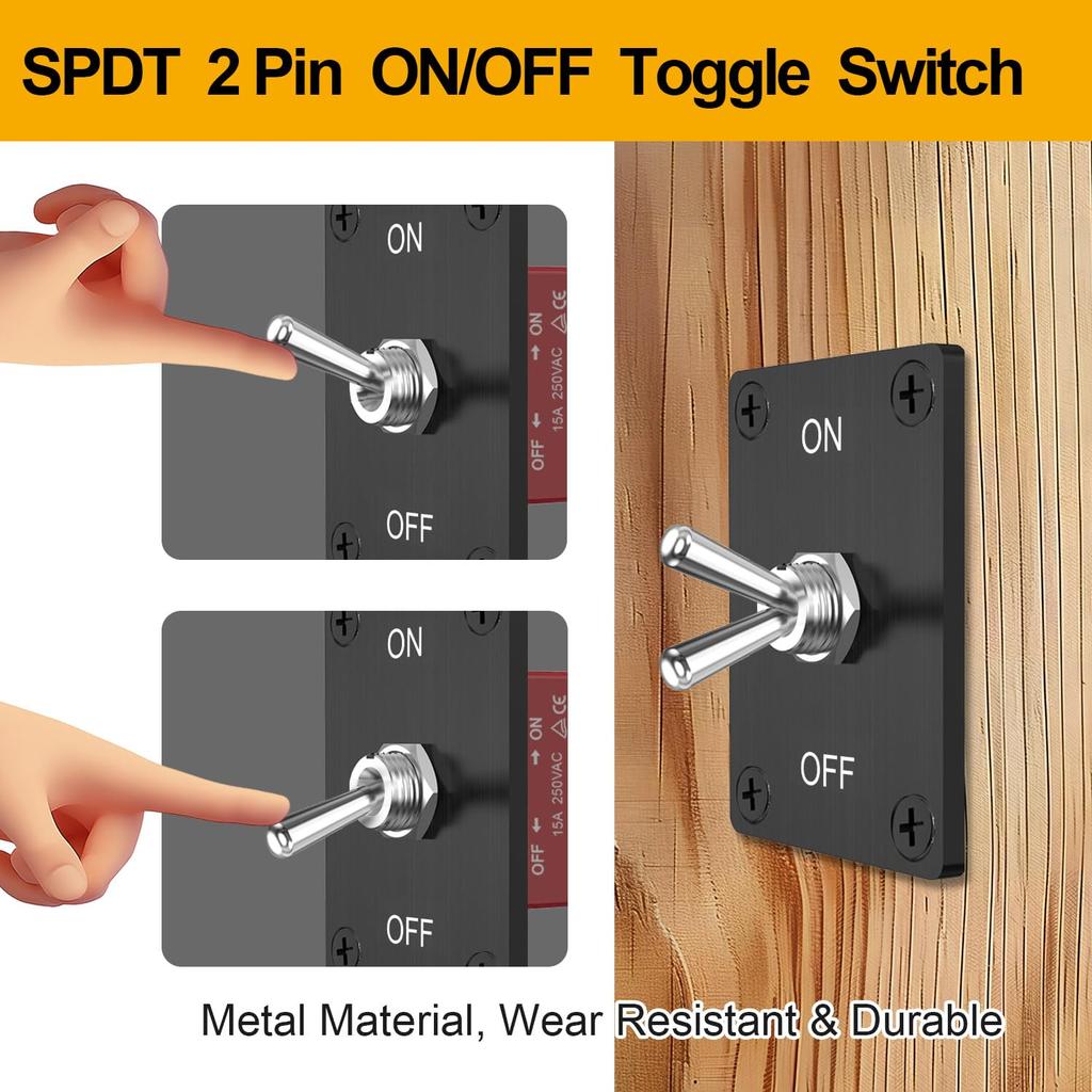 Waterproof Toggle Switch 12V DC 30A, Heavy Duty SPST 2 Pin On Off Switch with Mounting Panel, Boot Cover for Marine Automotive Car Boat RVs