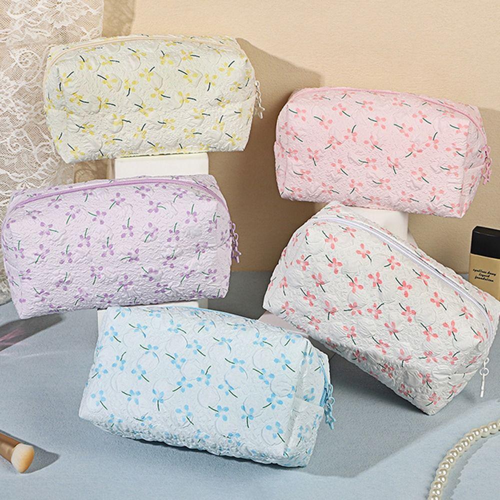 Korean Style Floral Cosmetic Bag Soft Cosmetic Zipper Pouch Practical Stationery Storage Bag  Girls
