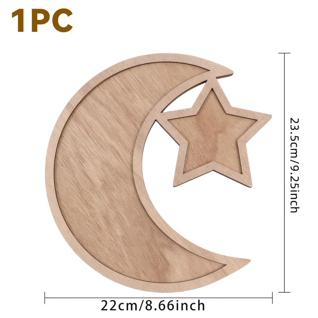 Wooden Moon Star Tray Dessert Snack Plate Serving Platter Home Decor Ornament for Festival Birthday Party Easter Gift