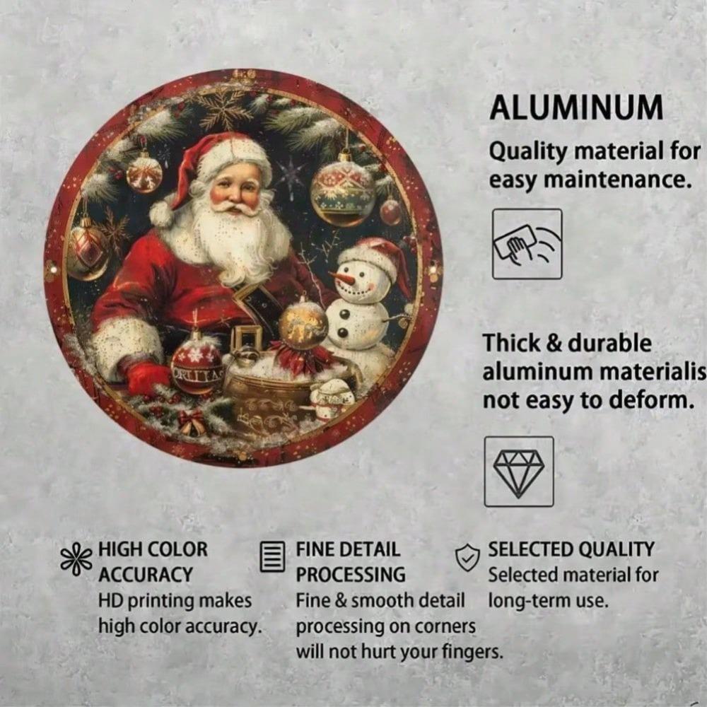 Vintage Santa Snowman Aluminum Round Sign Embossed Metal Tin Plate Christmas Wall Decor Home Cafe Apartment
