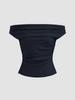 Top Corto Fruncido Hombros Descubiertos Y2K Mujer Liso Ajustado Tipo Tubo Camiseta Sexy Chica Picante Hombros Descubiertos Blusa Elegante para Citas Ropa de Calle Verano