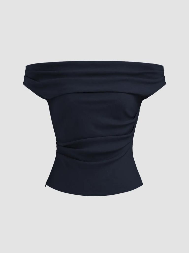 Top Corto Fruncido Hombros Descubiertos Y2K Mujer Liso Ajustado Tipo Tubo Camiseta Sexy Chica Picante Hombros Descubiertos Blusa Elegante para Citas Ropa de Calle Verano